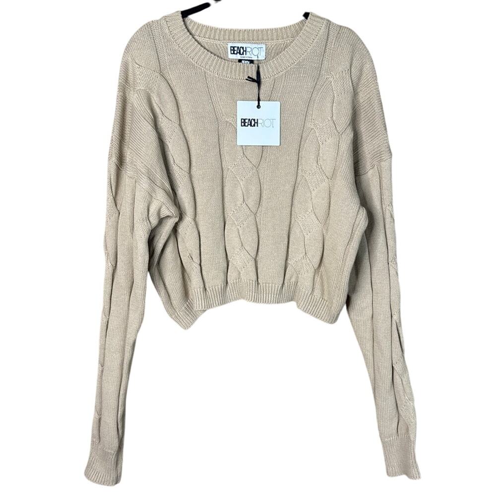 Beach Riot Clarice Cable Knit Sweater Sandshell Tan Size Medium NWT